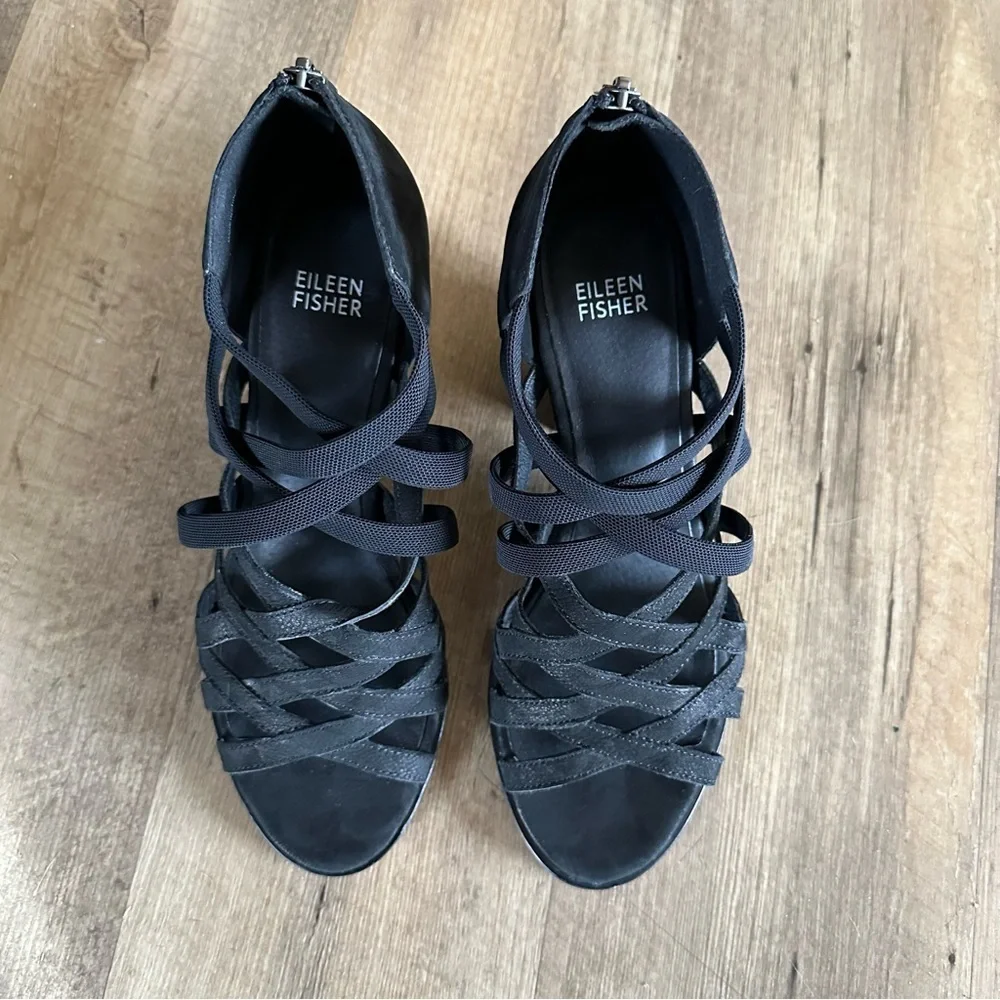Eileen Fisher Fara Caged Leather Heeled Sandals